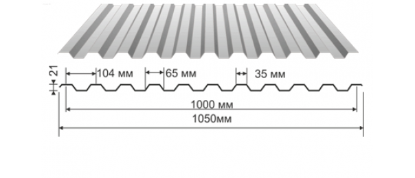 Профнастил оцинкованный С-21 1050x2000 (эконом) купить недорого в Пушкино